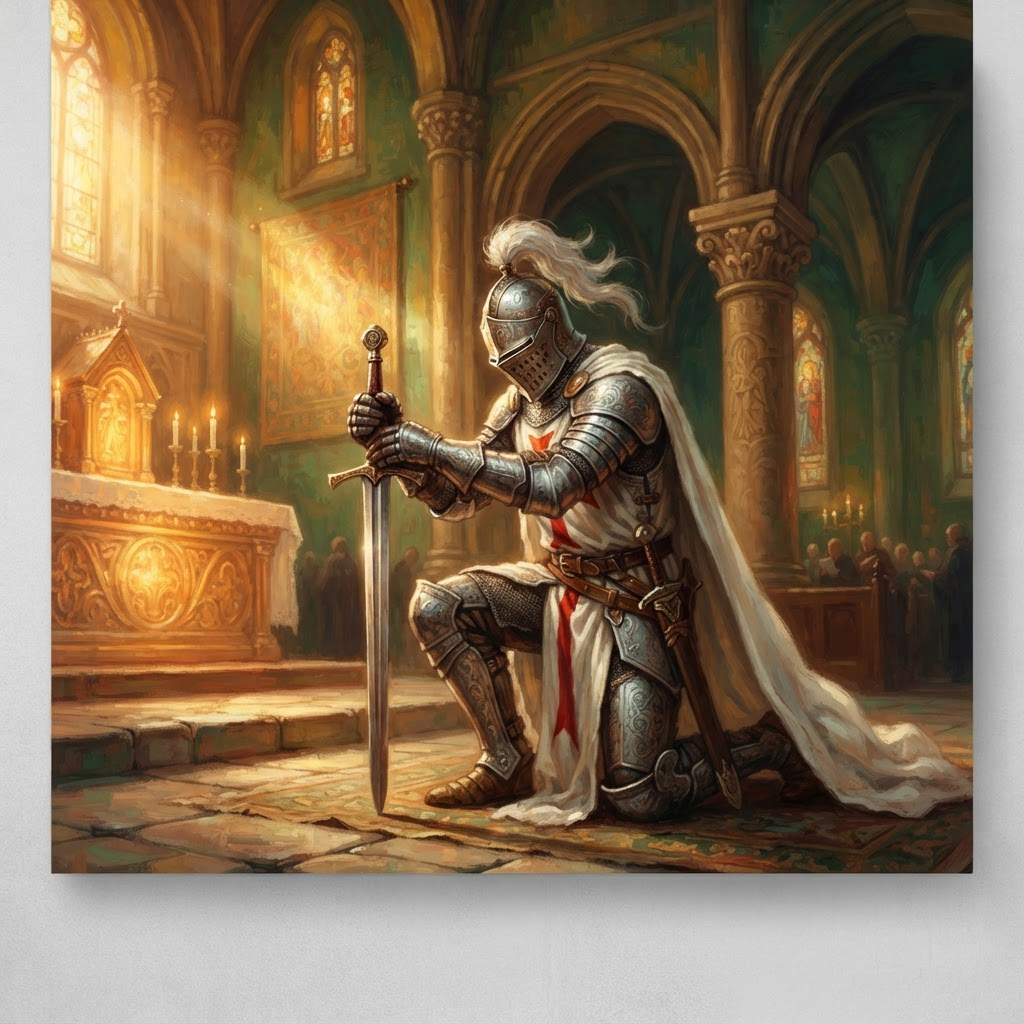 A Warrior of Light kneeling with a sword